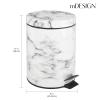 imagemDesign Pedal Bin  Metal Waste Bin with Pedal Lid and Plastic Bucket Insert  for Bathroom Kitchen and Office  3 Litre Household Rubbish Bin with Ergonomic Design  BlackWhite Marble