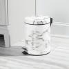 imagemDesign Pedal Bin  Metal Waste Bin with Pedal Lid and Plastic Bucket Insert  for Bathroom Kitchen and Office  3 Litre Household Rubbish Bin with Ergonomic Design  BlackWhite Marble