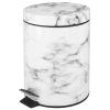 imagemDesign Pedal Bin  Metal Waste Bin with Pedal Lid and Plastic Bucket Insert  for Bathroom Kitchen and Office  3 Litre Household Rubbish Bin with Ergonomic Design  BlackWhite Marble
