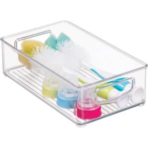 imagemDesign Small Plastic Baby Nursery and Food Organizer Storage Holder Bin with Handles for Closet Cupboard Cabinet Drawers Shelves  Holds Canned Food Bottles Formula  Ligne Collection Clear