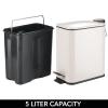 imagemDesign Rectangular Pedal Bin  5 L Metal Waste Bin with Pedal Lid and Plastic Bucket Insert  Household Rubbish Bin for Bathroom Kitchen and Office  BeigeMatte Cream