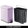 imagemDesign Small Modern 13 Gallon Rectangle Metal Lidded Step Trash Can Compact Garbage Bin with Removable Liner Bucket and Handle for Bathroom Kitchen Craft Room Office Garage  BlackLight Purple