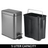 imagemDesign Small Modern 13 Gallon Rectangle Metal Lidded Step Trash Can Compact Garbage Bin with Removable Liner Bucket and Handle for Bathroom Kitchen Craft Room Office Garage  BlackGraphite Gray