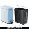 imagemDesign Small Modern 13 Gallon Rectangle Metal Lidded Step Trash Can Compact Garbage Bin with Removable Liner Bucket and Handle for Bathroom Kitchen Craft Room Office Garage  BlackLight Blue