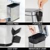 imagemDesign Small Modern 13 Gallon Rectangle Metal Lidded Step Trash Can Compact Garbage Bin with Removable Liner Bucket and Handle for Bathroom Kitchen Craft Room Office Garage  BlackChrome