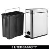 imagemDesign Small Modern 13 Gallon Rectangle Metal Lidded Step Trash Can Compact Garbage Bin with Removable Liner Bucket and Handle for Bathroom Kitchen Craft Room Office Garage  BlackChrome