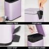 imagemDesign Small Modern 13 Gallon Rectangle Metal Lidded Step Trash Can Compact Garbage Bin with Removable Liner Bucket and Handle for Bathroom Kitchen Craft Room Office Garage  BlackLight Purple