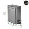 imagemDesign Small Modern 13 Gallon Rectangle Metal Lidded Step Trash Can Compact Garbage Bin with Removable Liner Bucket and Handle for Bathroom Kitchen Craft Room Office Garage  BlackGraphite Gray