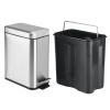 imagemDesign Small Modern 13 Gallon Rectangle Metal Lidded Step Trash Can Compact Garbage Bin with Removable Liner Bucket and Handle for Bathroom Kitchen Craft Room Office Garage  BlackBrushed