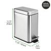 imagemDesign Small Modern 13 Gallon Rectangle Metal Lidded Step Trash Can Compact Garbage Bin with Removable Liner Bucket and Handle for Bathroom Kitchen Craft Room Office Garage  BlackBrushed
