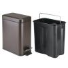 imagemDesign Small Modern 13 Gallon Rectangle Metal Lidded Step Trash Can Compact Garbage Bin with Removable Liner Bucket and Handle for Bathroom Kitchen Craft Room Office Garage  BlackBronze