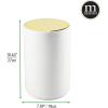 imagemDesign Small Round Plastic Trash Can Wastebasket Garbage Container Bin with Swing Top Lid  for Bathrooms Kitchens Home Offices  13 Gallon5 Liter  WhiteGoldWhiteGold
