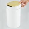 imagemDesign Small Round Plastic Trash Can Wastebasket Garbage Container Bin with Swing Top Lid  for Bathrooms Kitchens Home Offices  13 Gallon5 Liter  WhiteGoldWhiteGold