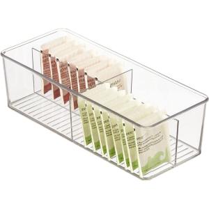 imagemDesign Plastic Kitchen Cabinet Storage Organizer Bin Box  6 Divided Sections for Pantry Shelves Countertops Island or Cupboard  Holds Snacks Tea Bags Spices Sauces Ligne Collection Clear1