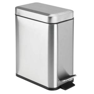 imagemDesign Small Modern 13 Gallon Rectangle Metal Lidded Step Trash Can Compact Garbage Bin with Removable Liner Bucket and Handle for Bathroom Kitchen Craft Room Office Garage  BlackBrushed