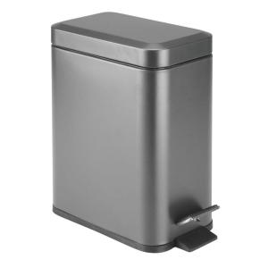 imagemDesign Small Modern 13 Gallon Rectangle Metal Lidded Step Trash Can Compact Garbage Bin with Removable Liner Bucket and Handle for Bathroom Kitchen Craft Room Office Garage  BlackGraphite Gray