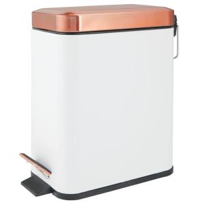 imagemDesign Small Modern 13 Gallon Rectangle Metal Lidded Step Trash Can Compact Garbage Bin with Removable Liner Bucket and Handle for Bathroom Kitchen Craft Room Office Garage  BlackWhiteRose Gold
