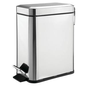 imagemDesign Small Modern 13 Gallon Rectangle Metal Lidded Step Trash Can Compact Garbage Bin with Removable Liner Bucket and Handle for Bathroom Kitchen Craft Room Office Garage  BlackChrome