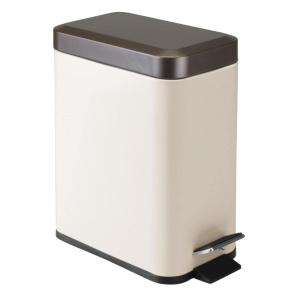 imagemDesign Small Modern 13 Gallon Rectangle Metal Lidded Step Trash Can Compact Garbage Bin with Removable Liner Bucket and Handle for Bathroom Kitchen Craft Room Office Garage  BlackVanillaBronze