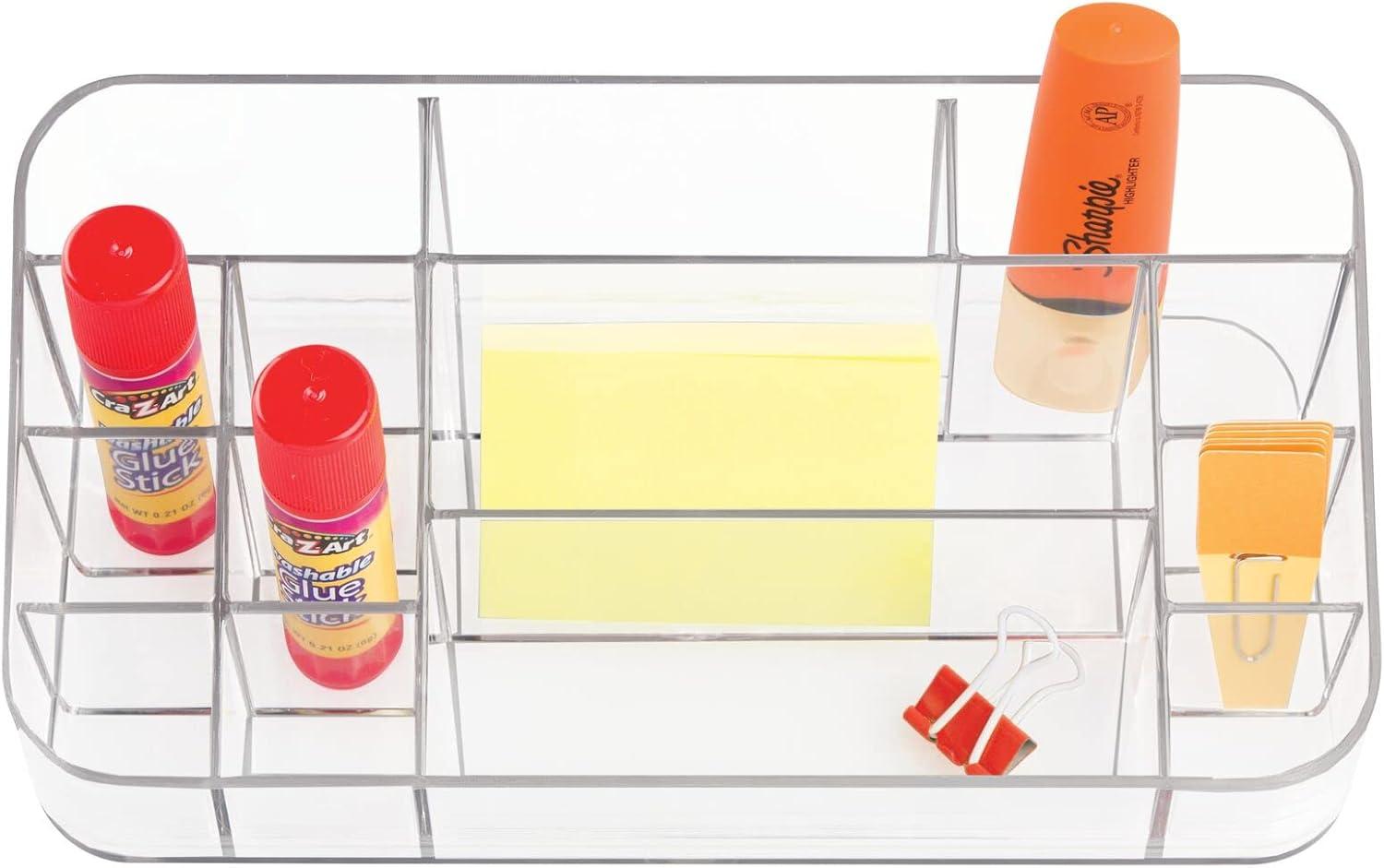imagemDesign Plastic Home Office Storage Organizer Bin  Divided Holder for Cabinet Countertop Desk Workspace  for Gel Pens Colored Pencils Erasers Washi Tape Paper Clips  14 Compartments  Clear
