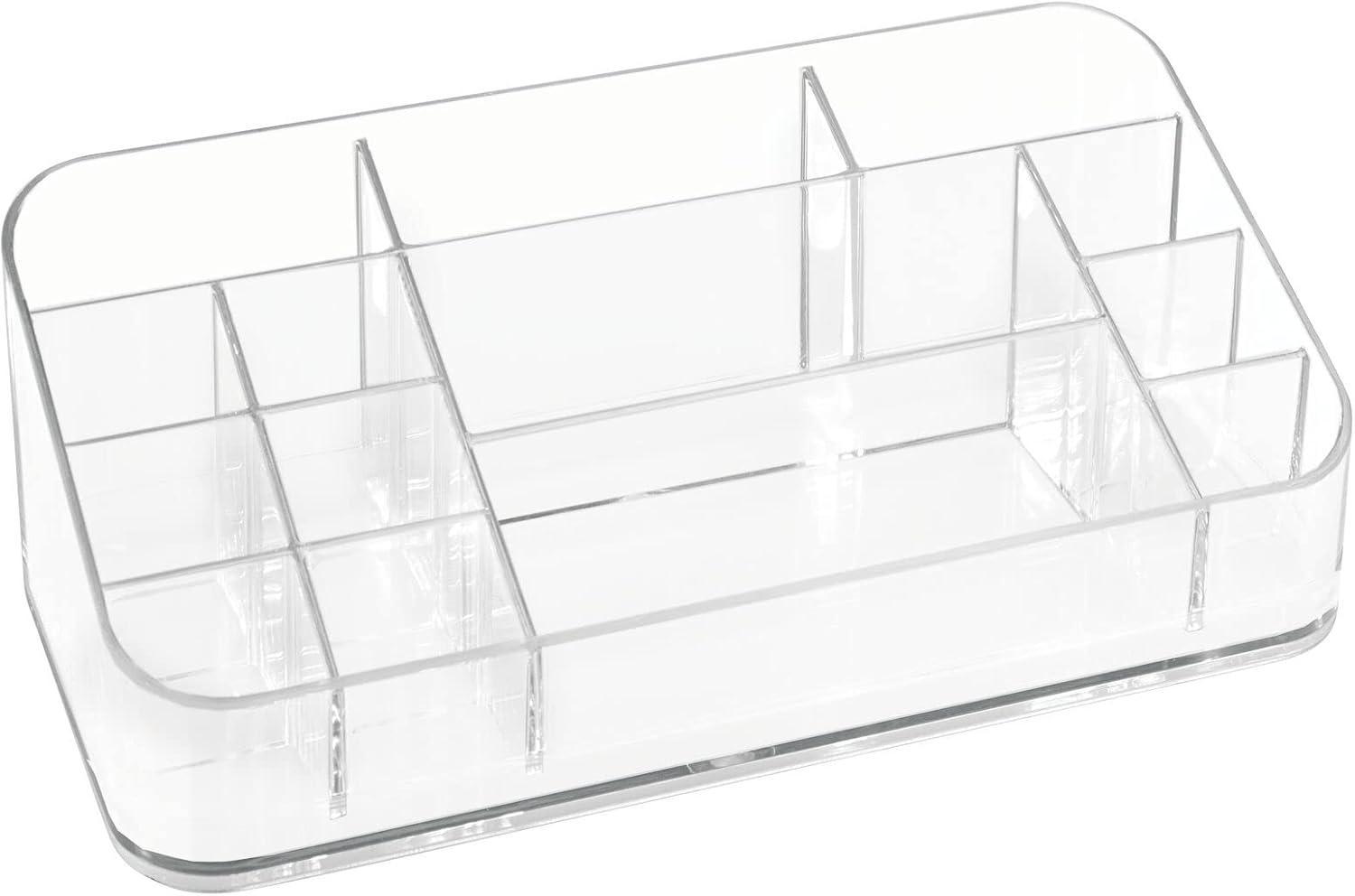 imagemDesign Plastic Home Office Storage Organizer Bin  Divided Holder for Cabinet Countertop Desk Workspace  for Gel Pens Colored Pencils Erasers Washi Tape Paper Clips  14 Compartments  Clear