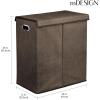 imagemDesign Extra Large Divided Laundry Hamper Basket with Removable Lid Builtin Handles  Portable and Foldable for Compact Storage  Chrome Handles  CreamEspresso BrownEspresso