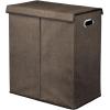 imagemDesign Extra Large Divided Laundry Hamper Basket with Removable Lid Builtin Handles  Portable and Foldable for Compact Storage  Chrome Handles  CreamEspresso BrownEspresso