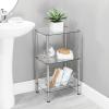 imagemDesign MetalGlass 3Tier Storage Tower Narrow Shelving Display Unit Open Glass Shelves MultiUse Stand for Living Room Bathroom Home Office Hallway Bedroom Organization  ChromeClearSilverClear