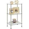 imagemDesign MetalGlass 3Tier Storage Tower Narrow Shelving Display Unit Open Glass Shelves MultiUse Stand for Living Room Bathroom Home Office Hallway Bedroom Organization  ChromeClearSilverClear