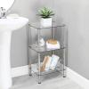 imagemDesign MetalGlass 3Tier Storage Tower Narrow Shelving Display Unit Open Glass Shelves MultiUse Stand for Living Room Bathroom Home Office Hallway Bedroom Organization  ChromeClearSilverClear