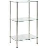 imagemDesign MetalGlass 3Tier Storage Tower Narrow Shelving Display Unit Open Glass Shelves MultiUse Stand for Living Room Bathroom Home Office Hallway Bedroom Organization  ChromeClearSilverClear
