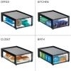 imagemDesign Plastic Desk Organizer and Storage Bin wPull Out Drawer  Shallow Stackable Office Storage Container for Office Supplies  Desktop Drawer Organizer  Lumiere Collection  8 Pack BlackClear