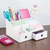 imagemDesign Plastic Home Office Storage Bin Desk Organizer for Desktops Tables Work Spaces  Holds Scissors Pens Markers Highlighters Tape Folders Note Pads Supplies  2 Drawers  White
