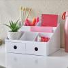 imagemDesign Plastic Home Office Storage Bin Desk Organizer for Desktops Tables Work Spaces  Holds Scissors Pens Markers Highlighters Tape Folders Note Pads Supplies  2 Drawers  White