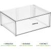 imagemDesign Plastic Stackable Office Storage Organizer Bin Containers with Front Pull Drawer and Labels for Cabinet Desk Shelves or Closet Organization  Lumiere Collection  4 Bins 32 Labels  Clear
