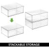 imagemDesign Plastic Stackable Office Storage Organizer Bin Containers with Front Pull Drawer and Labels for Cabinet Desk Shelves or Closet Organization  Lumiere Collection  4 Bins 32 Labels  Clear