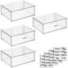imagemDesign Plastic Stackable Office Storage Organizer Bin Containers with Front Pull Drawer and Labels for Cabinet Desk Shelves or Closet Organization  Lumiere Collection  4 Bins 32 Labels  Clear