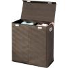 imagemDesign Extra Large Divided Laundry Hamper Basket with Removable Lid Builtin Handles  Portable and Foldable for Compact Storage  Chrome Handles  CreamEspresso BrownEspresso