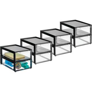 imagemDesign Plastic Desk Organizer and Storage Bin wPull Out Drawer  Shallow Stackable Office Storage Container for Office Supplies  Desktop Drawer Organizer  Lumiere Collection  8 Pack BlackClear