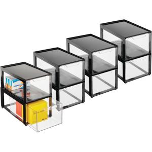 imagemDesign Plastic Desk Organizer and Storage Bin wPull Out Drawer  Stackable Office Storage Container for Office Supplies  Desktop Drawer Organizer  Lumiere Collection  8 Pack  BlackClear