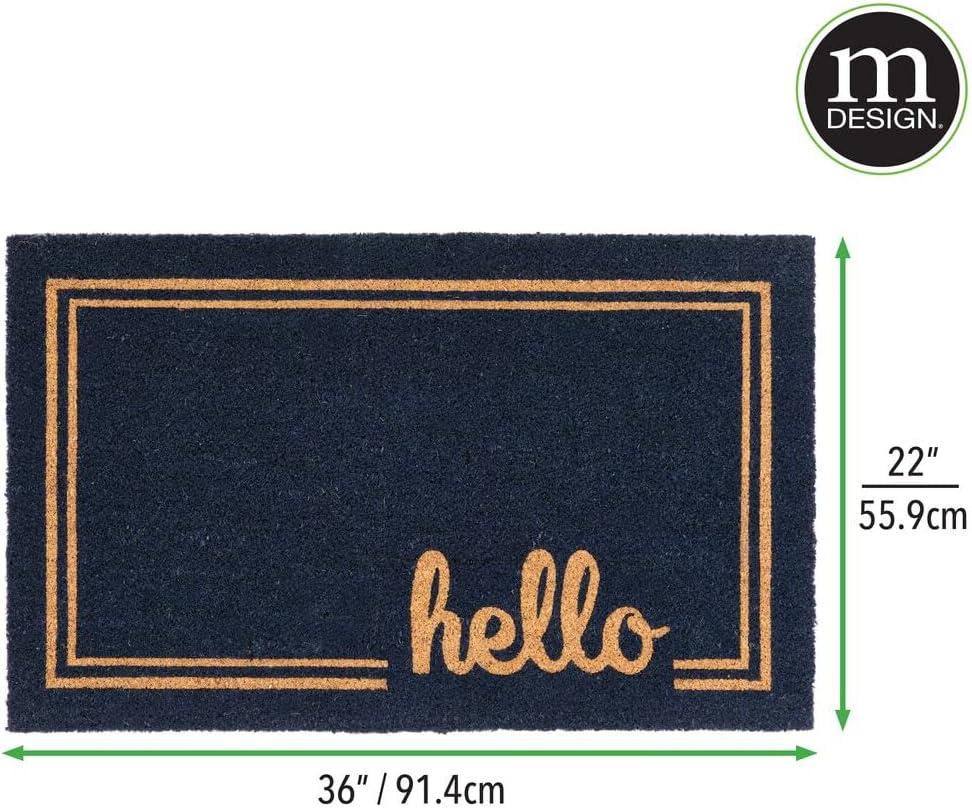 imagemDesign Rectangular Coir and Rubber Entryway Welcome Doormat with Natural Fibers for Indoor or Outdoor Use  Decorative Script Hello Double Border Design  36quot x 22quot  NaturalNavyNavy Border Hello