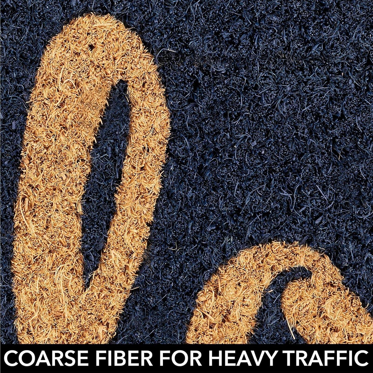 imagemDesign Rectangular Coir and Rubber Entryway Welcome Doormat with Natural Fibers for Indoor or Outdoor Use  Decorative Script Hello Double Border Design  36quot x 22quot  NaturalNavyNavy Border Hello