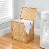 imagemDesign Bamboo Wood Foldable Laundry Basket Storage Organizer wRemovable Fabric Liner Lid Collapsible Laundry Hamper for Laundry Room Bathroom Bedroom Holds Clothes  Echo Collection  NaturalNatural