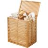 imagemDesign Bamboo Wood Foldable Laundry Basket Storage Organizer wRemovable Fabric Liner Lid Collapsible Laundry Hamper for Laundry Room Bathroom Bedroom Holds Clothes  Echo Collection  NaturalNatural