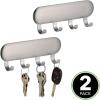 imagemDesign Metal Peel and Stick Adhesive 4 Hook Storage Rack  Wall Mount Organizer for Entryway Mudroom Hallway Kitchen Office  Holds CarHouse Keys Leashes  2 Pack  Brushed Stainless Steel