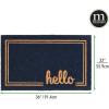 imagemDesign Rectangular Coir and Rubber Entryway Welcome Doormat with Natural Fibers for Indoor or Outdoor Use  Decorative Script Hello Double Border Design  36quot x 22quot  NaturalNavyNavy Border Hello