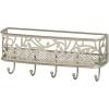 imagemDesign Wall Mount Metal Entryway Storage Organizer Mail Sorter Basket with 5 Hooks  Letter Magazine Coat Leash and Key Holder for Entryway Mudroom Hallway Kitchen Office  SatinSatin