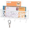 imagemDesign Wall Mount Metal Entryway Storage Organizer Mail Sorter Basket with 5 Hooks  Letter Magazine Coat Leash and Key Holder for Entryway Mudroom Hallway Kitchen Office  SatinMatte White