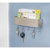 imagemDesign Wall Mount Metal Mail Organizer Storage Basket  5 Hooks  for Entryway Mudroom Hallway Kitchen Office  Holds Letters Magazines Coats Keys  SatinGray Wood Finish