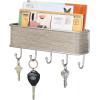 imagemDesign Wall Mount Metal Mail Organizer Storage Basket  5 Hooks  for Entryway Mudroom Hallway Kitchen Office  Holds Letters Magazines Coats Keys  SatinGray Wood Finish